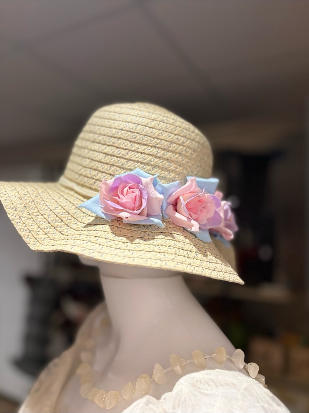 Capelli of New York Beige Straw Hat with Silver Threading - Picture 6 of 8